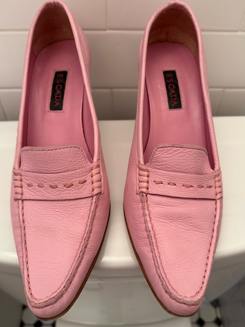 2003 Escada Pink Leather Loafer Style Heels for Women